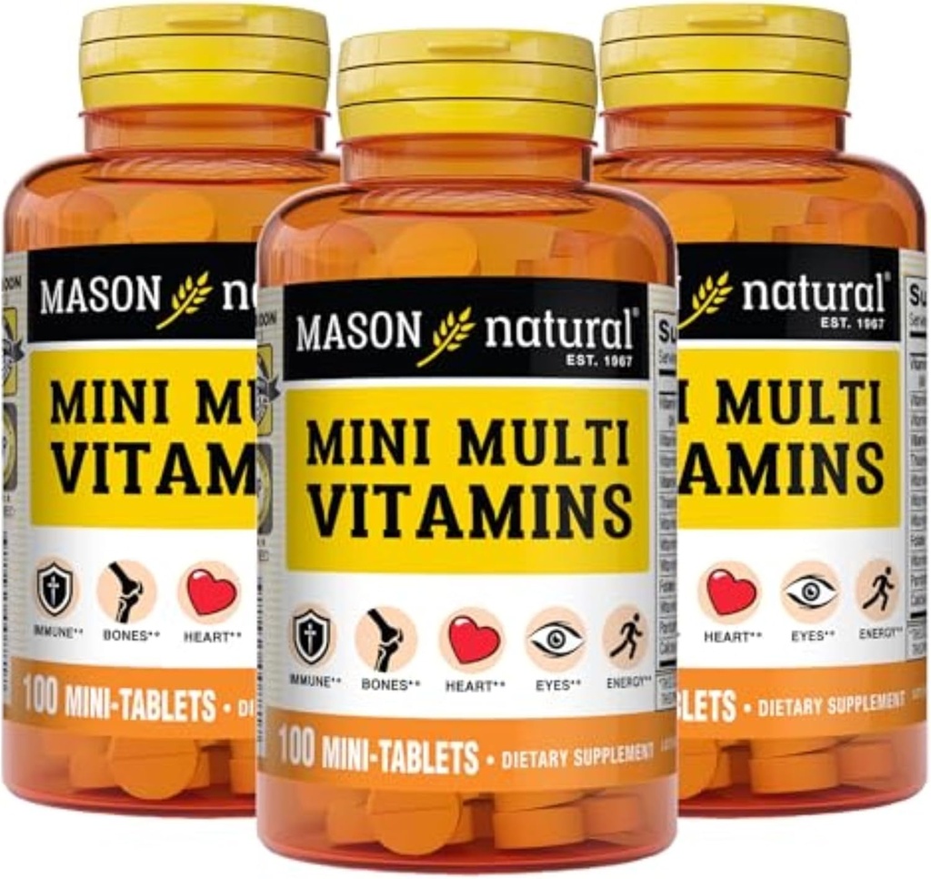 MASON NATURAL Mini Multi Vitamine, Vitamine A, C, D3, E, B1, B2, B3, B6, B12, Folate e Calcio per la salute generale, alimentazione di 300 giorni