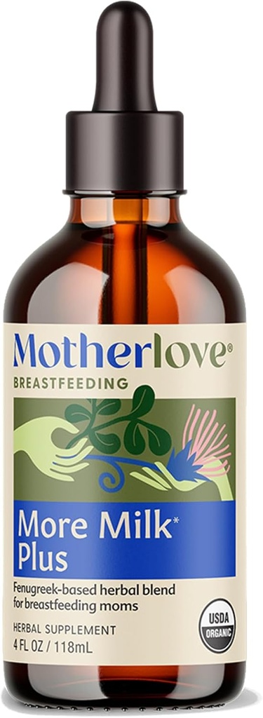 Motherlove More Milk Plus Tincture (4 oz Valore Size) Fenugreek-Based Lactation Supplemento per sostenere la fornitura di latte materno — Certificato USDA Organico, Vegan, Kosher, Soy-Free