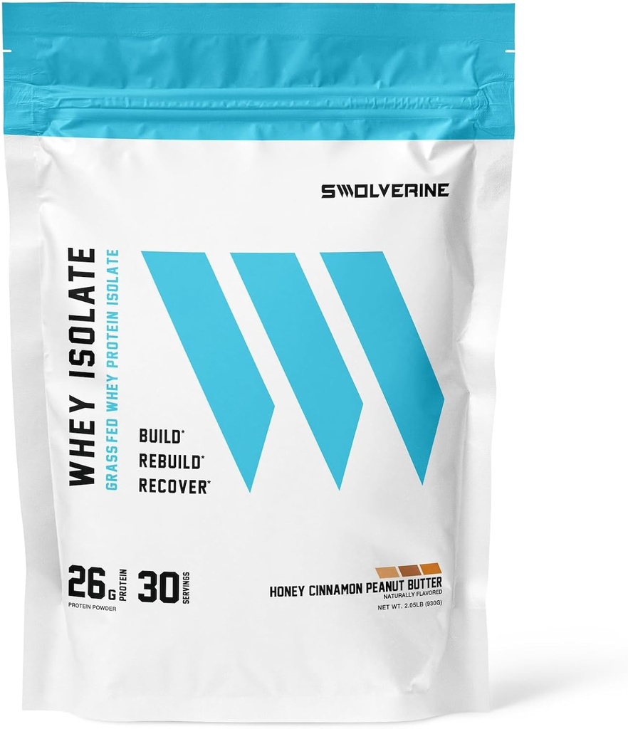 Swolverine Whey Protein Isolate | 26g Protein, Grass-Fed rBGH Free, Non-GMO, Hinzugefügt Verdauungsenzyme (30 Servierungen, Honig Cinnamon Peanut Butter)