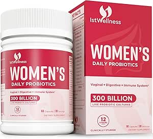 Probiotici per le donne - 300 miliardi di CFU Probiotici, 12 Strains Probiotici con Prebiotici Mirtillo, Probiotico da donna selezionato per la salute vaginale e urinaria delle donne, 60 capsule