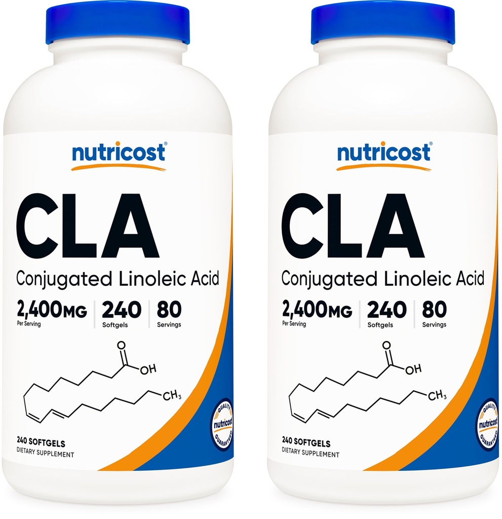 Nutricost CLA (Conjugated Linoleic Acid) 2400mg, 240 Softgels - Glutenfrei, Non-GMO, 800mg Per Softgel (2 Flaschen)