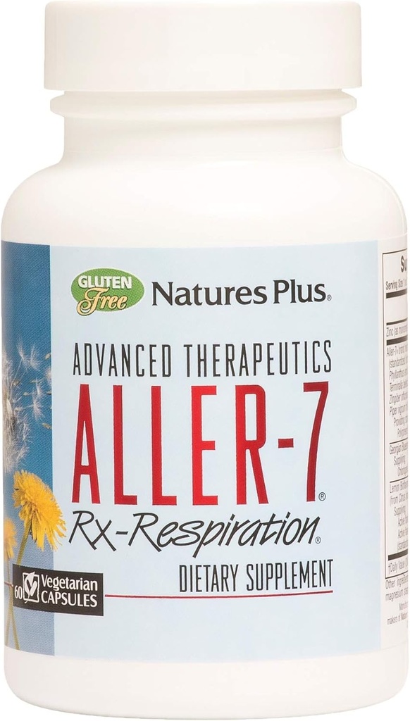Natures Plus Advanced Therapeutics Aller-7 Rx-Respiration - 60 Vegetarische Kapseln - Unterstützt Atemschutz - Glutenfrei - 30 Servierungen