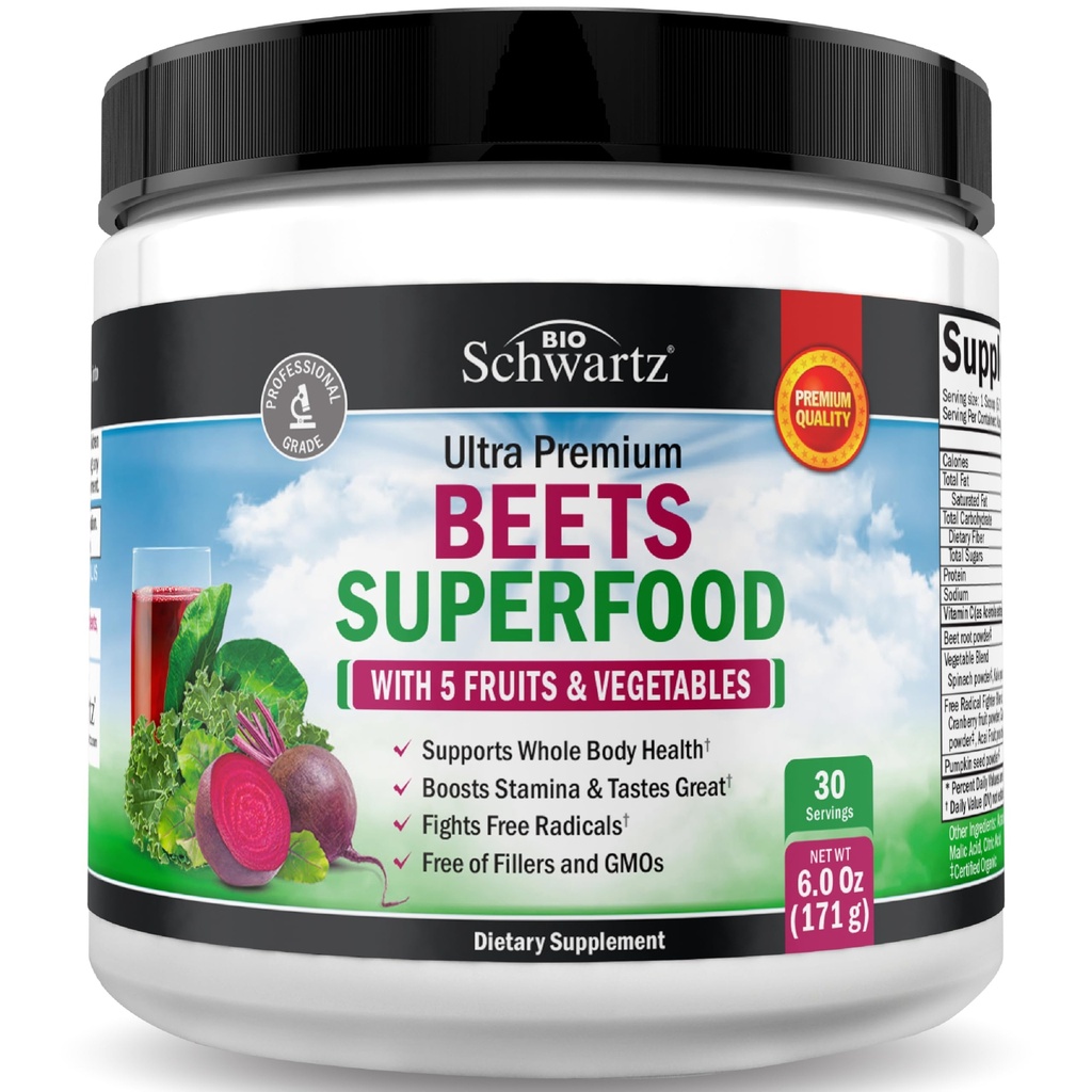 Poudre de racine de betterave - Supplément de betteraves avec vitamine C Plus Antioxydant biologique Fruits et légumes rouges riches - Booste l'endurance et les niveaux d'énergie naturelle - 30 portions - Emballage Mai Varier