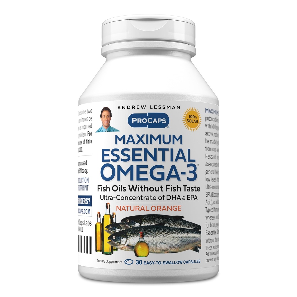 ANDREW LESSMAN Maximum Essential Omega-3 Orange - 30 Softgels - Ultra-Pure, High Potency Omega-3 Öle. Hohe DHA, keine Stomach Upset, keine Verunreinigungen, keine Merkur. Kleine leicht zu schlucken Softgels