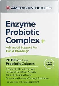 AMERICAN HEALTH Enzyme Probiotic Complex Plus, 20 miliardi di microrganismi - Strain Clinicamente Studiato - Supporto Avanzato per Gas & Bloating* - Non OGM - 30 capsule, 30 Total Servings