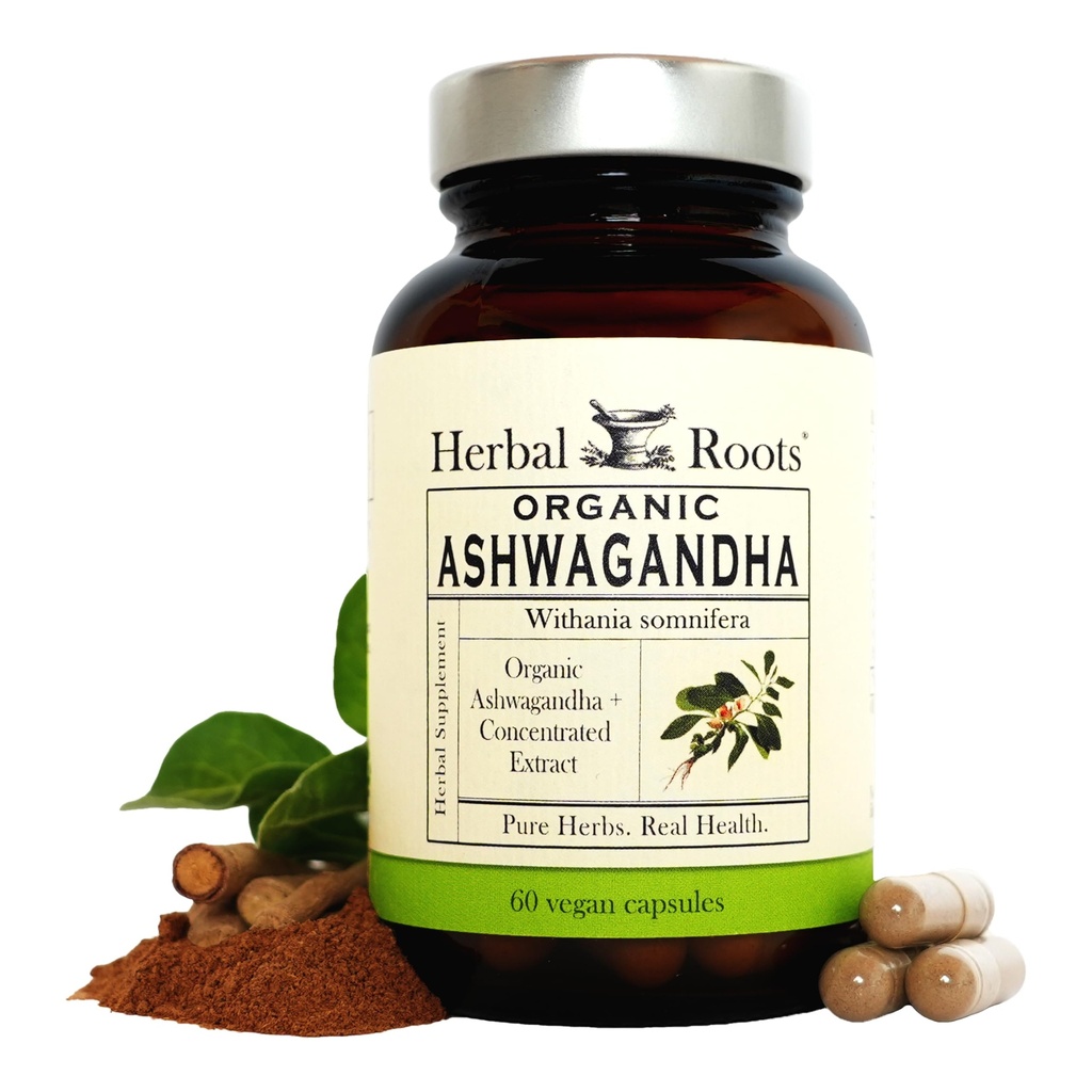 Herbal Roots Ashwagandha Capsules | Extra Strength 1000mg per Serving | Ayurvedic for Overall Health for Men and Women | 60 Vegan Capsules