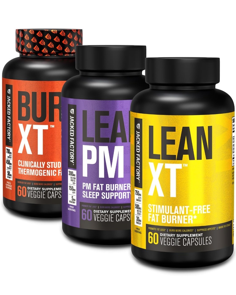 Burn-XT Thermogenic Fat Burner, Lean PM Nighttime Fat Burner & Sleep Aid, Lean-XT Koffein Free Fat Burner