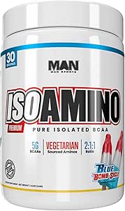 Uomo Sport ISO-Amino BCAA Amino Acid Powder, Bomb-Sicle Blu, 30 Serve, 210 Grammi