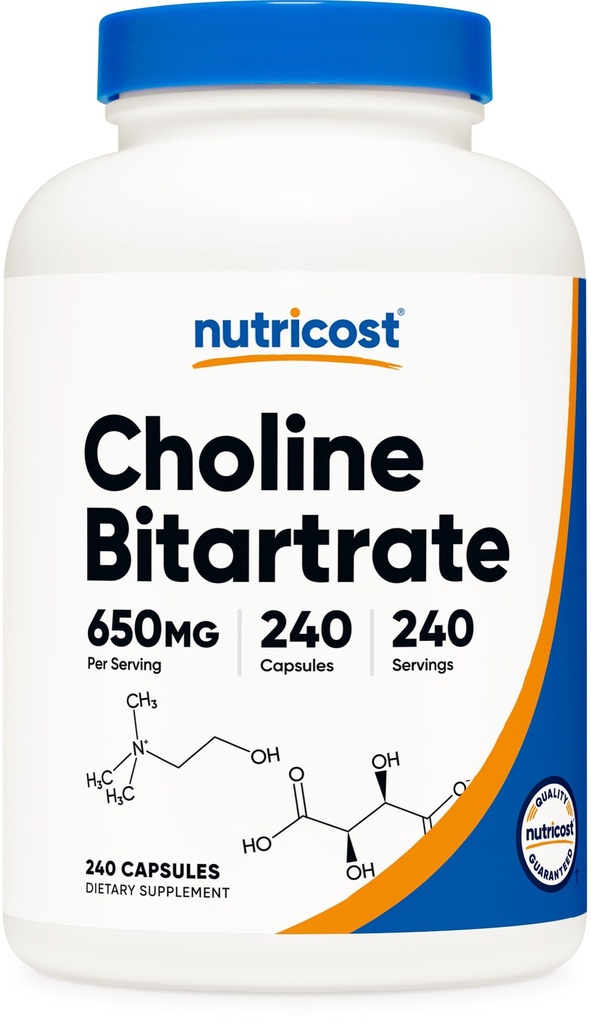 Nutricost Cholin Bitartrate 650mg, 240 vegetarische Kapseln - Nicht-GVO, vegetarisch freundlich, glutenfrei