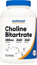 Nutricost Choline Bitartrate 650mg, 240 Capsule Vegetariani - Non OGM, Per vegetariani, Senza glutine