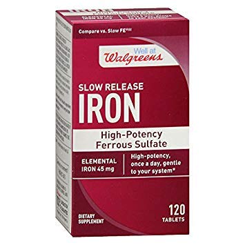 Walgreens Fer à libération lente Sulfate de fer à haute puissance 45mg, Comprimés, 120pc