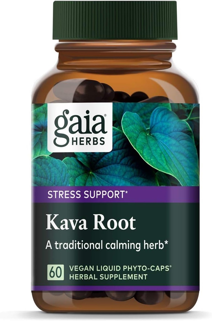 Gaia Herbs Kava Kava Root, Vegan Liquid Capsules, 60 Count - Unterstützt Emotional Balance, Calm & Relaxation, Garantied Potency 75mg Active Kavalactones
