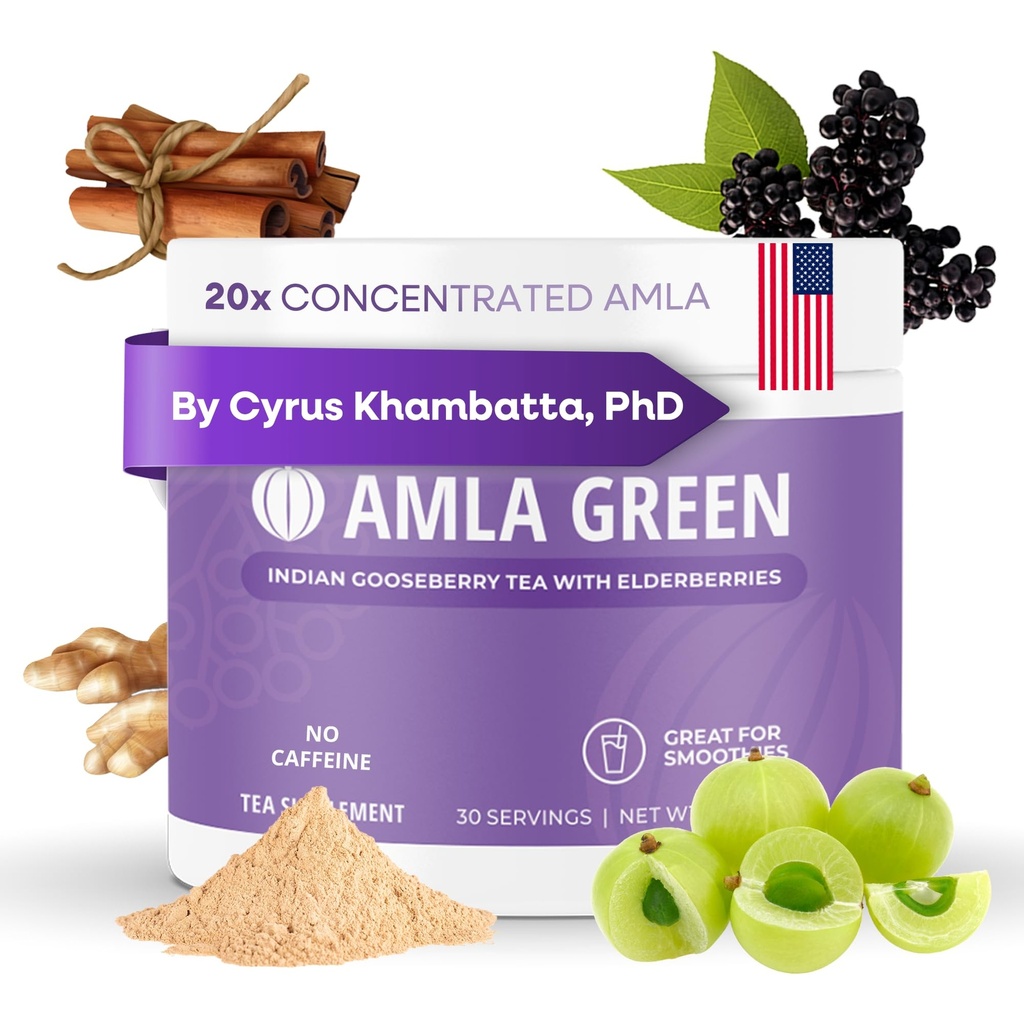 Amla Powder & Immunität Mischung Superfood-Ergänzung mit Elderberry, 20x Ultra Concentrated Amla, Immununterstützung, Hergestellt mit Ginger, Cinnamon, Pfefferminz, indische Gänsebeeren, Immunität, 30 Servierungen