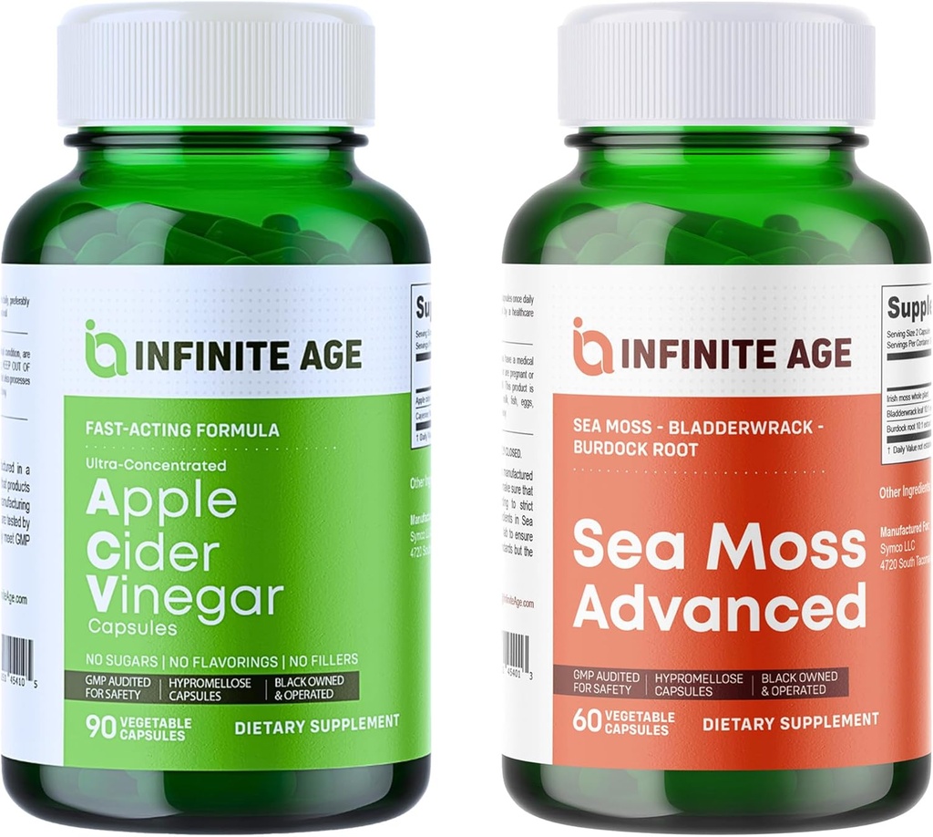 INFINITE AGE Wellness Bundle - Sea Moss Advanced 1250mg, Apple Cider Vinegar Capsules 1950mg - Made in Italy