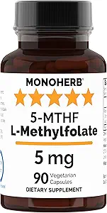 MONOHERB L-Methylfolate 5-MTHF 5 mg - 90 Vegetarian Capsules - Methyl Folate Supplement