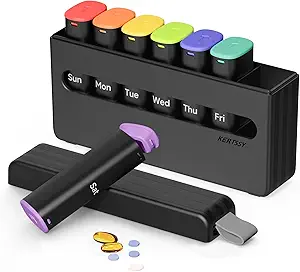 Organisateur hebdomadaire de pilules 2 fois par jour - Am Pm Pill Box 7 jours, grand cas de pilules de médecine à deux fois pour les médicaments quotidiens, vitamines, huiles de poisson, suppléments Portable Week Pill Holder Container, Opaque Black