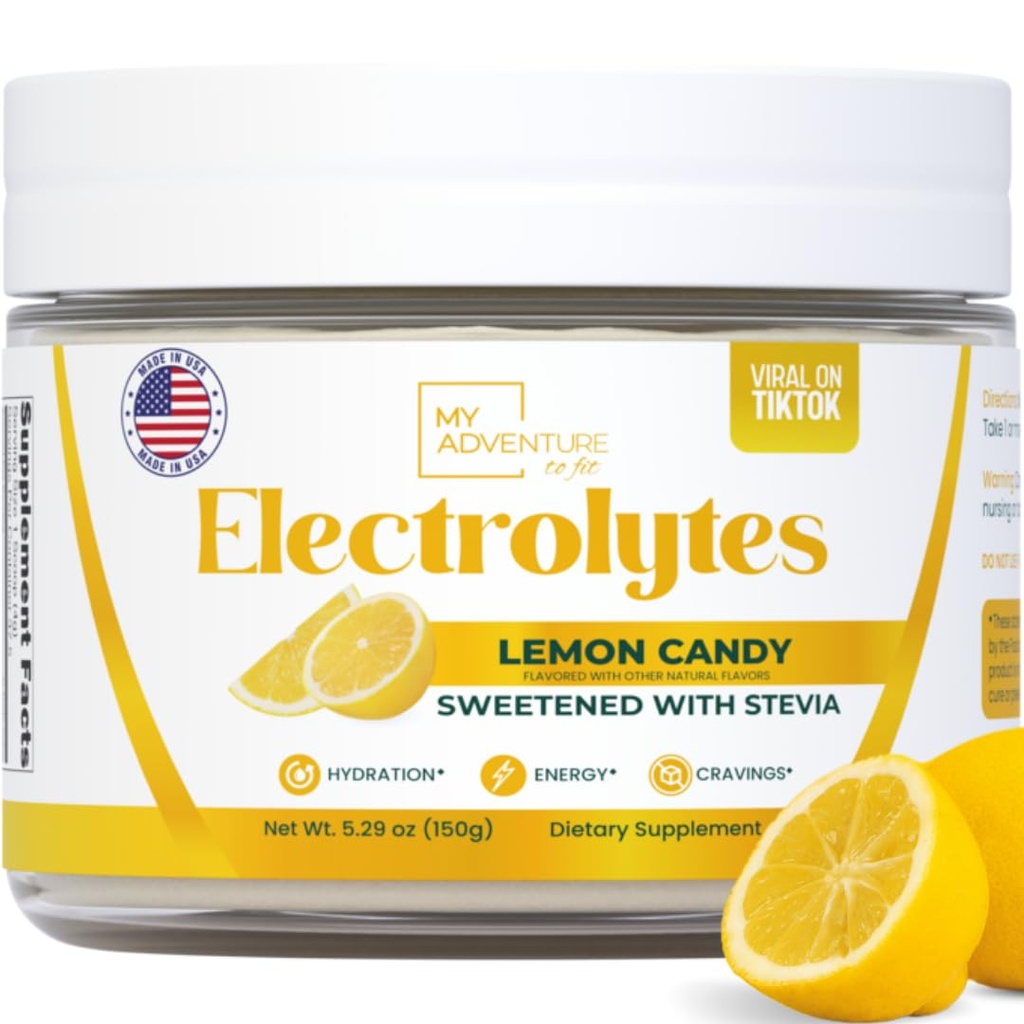 Zero Sugar - Lemon Candy Electrolytes Powder - Refreshing Hydration - Koffeinfreie Energie mit allen natürlichen Inhaltsstoffen - Vegan, Keto & Paleo - Sugar Free Electrolytes Powder Drink Mix - 37 Portionen