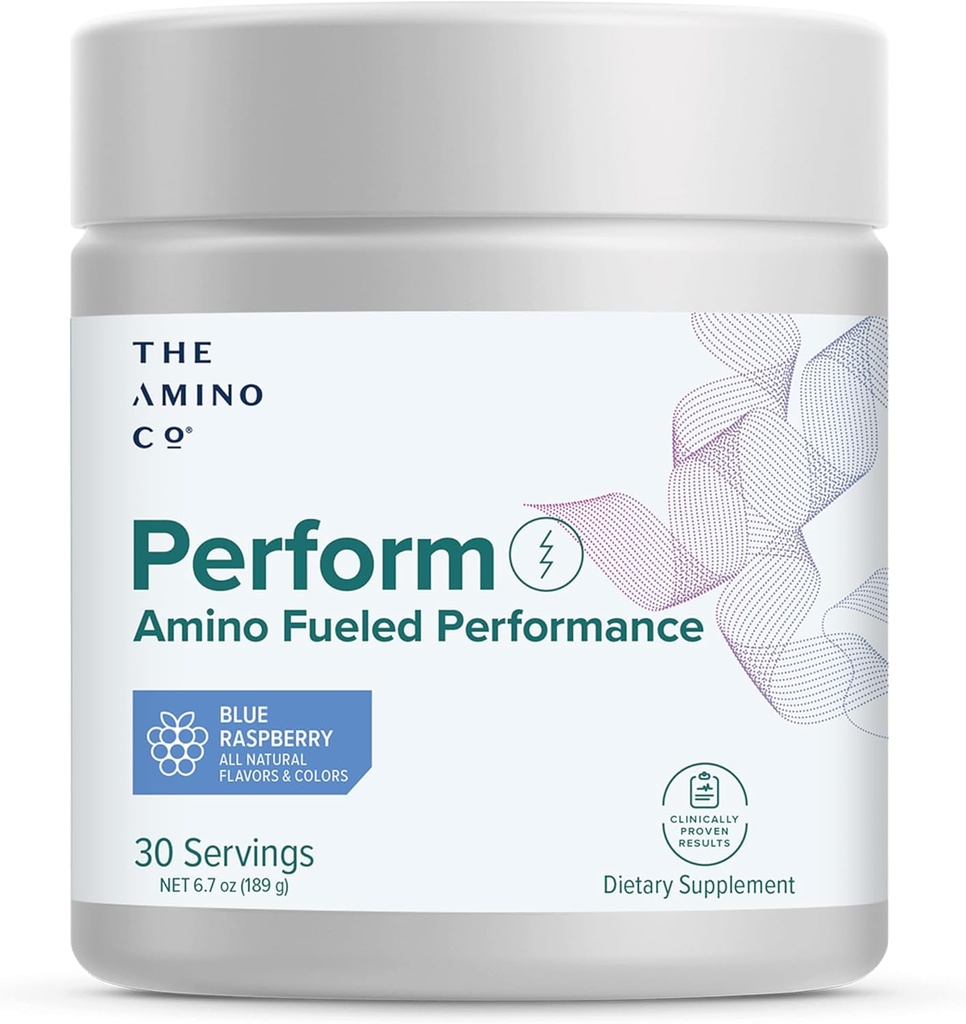 L'Amino CO. - Exécuter le supplément de poudre de pré-entraînement avec les acides aminés purs de l'EAA et l'arôme naturel, Stevia Sweetened Preworkout Energy Boost pour les hommes et les femmes - Blue Raspberry (6,7 oz)