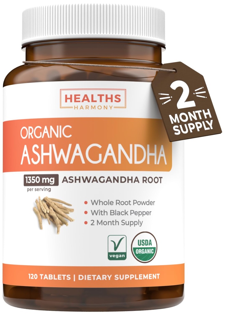 USDA Organic Ashwagandha Supplement - Hohe Potenz Ashwagandha Pillen Hergestellt mit Bio Schwarz Pfeffer für verbesserte Absorption - Vegan Non-GMO Made in the USA & Lab Verifiziert (2 Monate Versorgung)