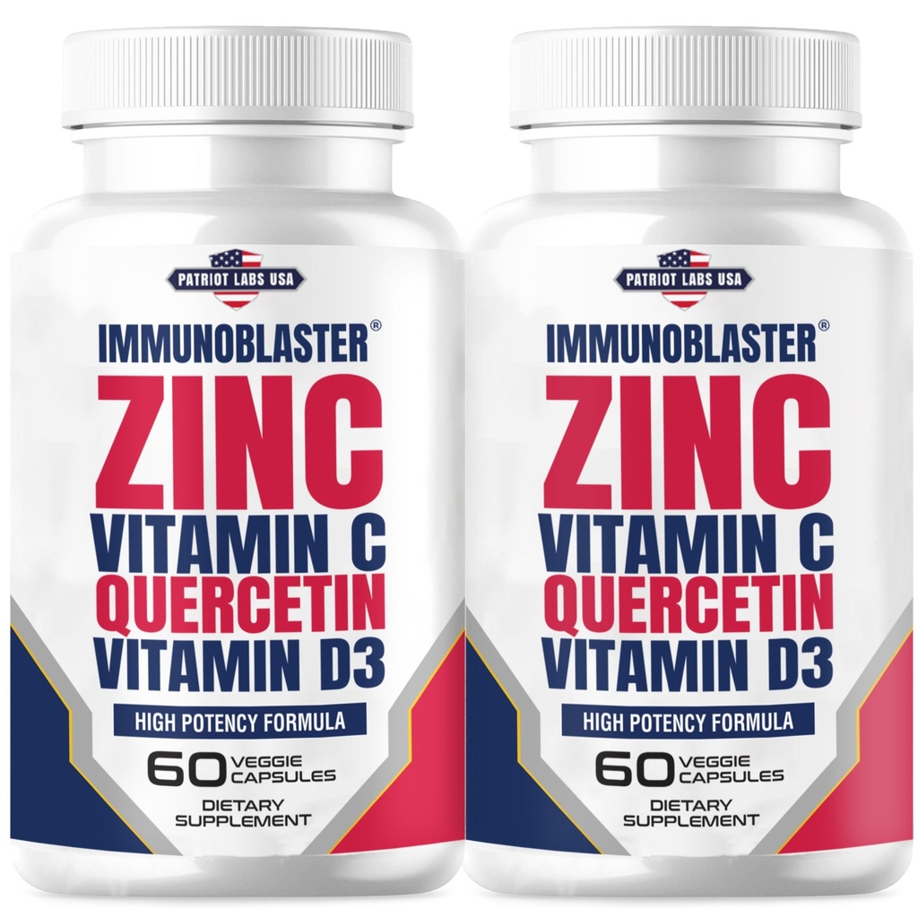 (2 Pack) ImmunoBlaster Zink Quercetin 500mg mit Vitamin D und C Antioxidant Immununterstützung High Potency Quercetin Zinkergänzung für Männer und Frauen - Gluten, Soy, & Dairy Free - 120 Count (Twin Pack)