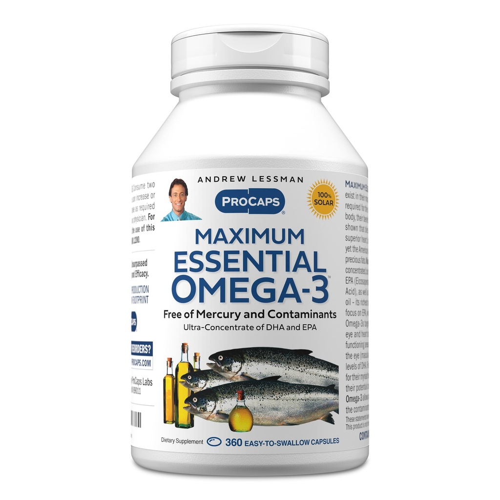 ANDREW LESSMAN Maximum Essential Omega-3 Unflavored, 360 Softgels - Ultra-Pure Omega-3 Fish Oil 1200 mg-High DHA, keine Mercury Supplement-Small, einfach zu schlucken Fischöl Kapseln
