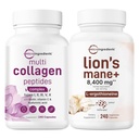 Micro Ingredienti Multi Collagen Complex per donne e leoni Mane Supplemento 240 capsule veggie Bundle 2 Pack | Peptidi di collagene a base di erba | Antiossidanti per funghi superfood con L-Ergothioneine