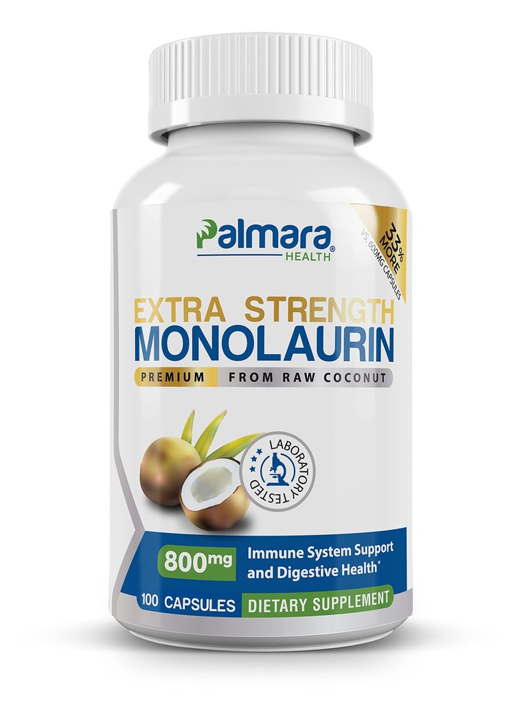 Palmara Health Extra Strength Monolaurin 1,600mg pro Servierung, 800mg pro Kapsel