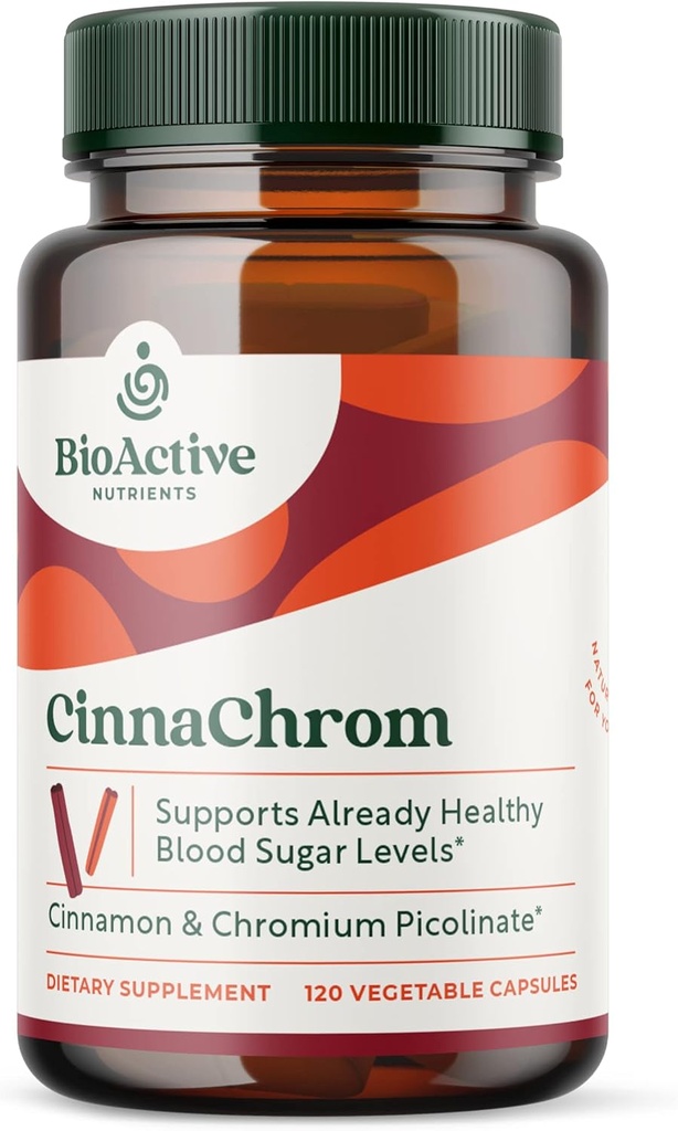 BioActive Nutrients CinnaChrom Integratore alimentare — Cromo Picolinato, Cinnamon Capsule — Ingredienti naturali per la salute complessiva — Integratore vegetale, Senza glutine, 120 capsule