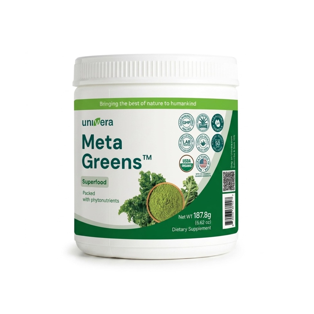 Univera Metagreens, Green Superfoods Blend Powder, Smoothie Mix mit Bio Spirulina, Vital Antioxidantien, Alkalize, Detoxify, Vegan, Non-GMO, 30-Day Supply.