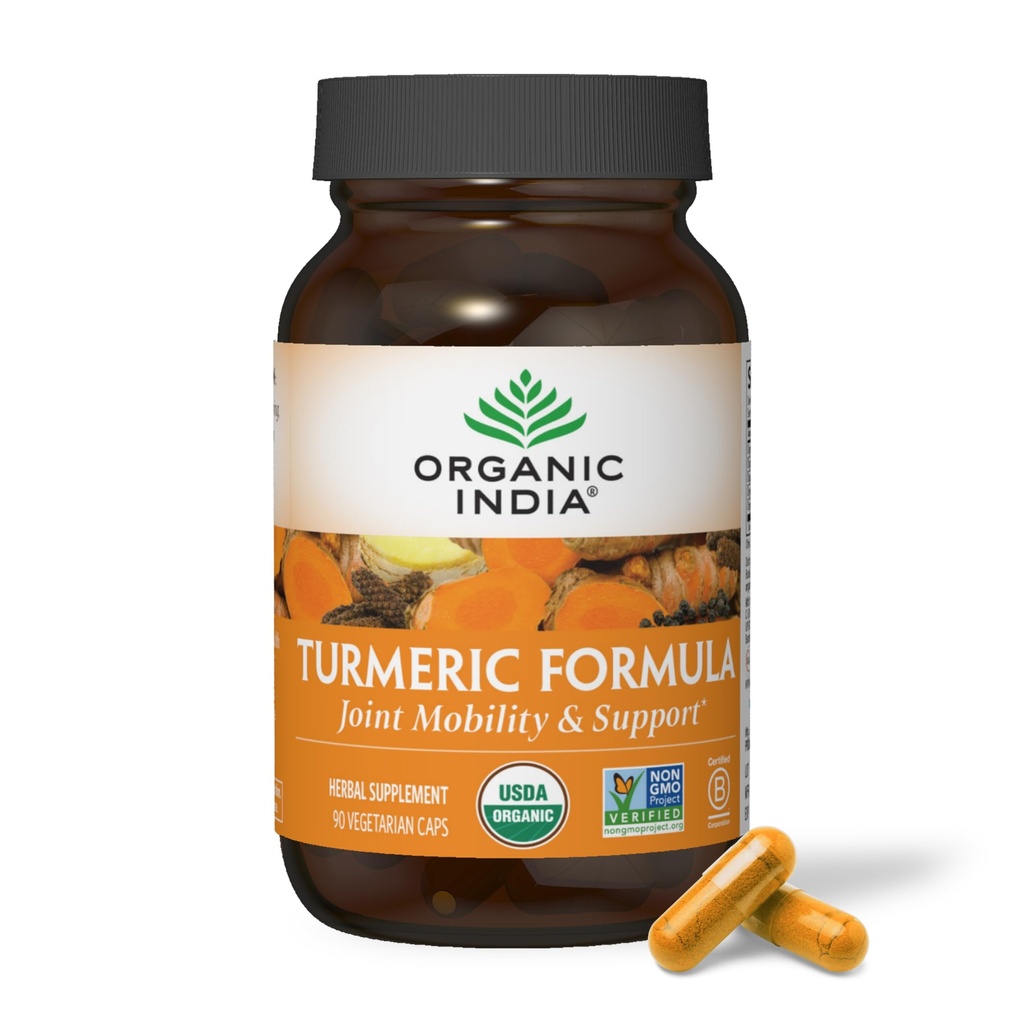 INDE ORGANIQUE Curcumine curcuma avec poivre noir - Supplément curcuma biologique et supplément curcuma, Capsules curcuma, Support joint et système immunitaire, Root entière, Trikatu - 90 Capsules