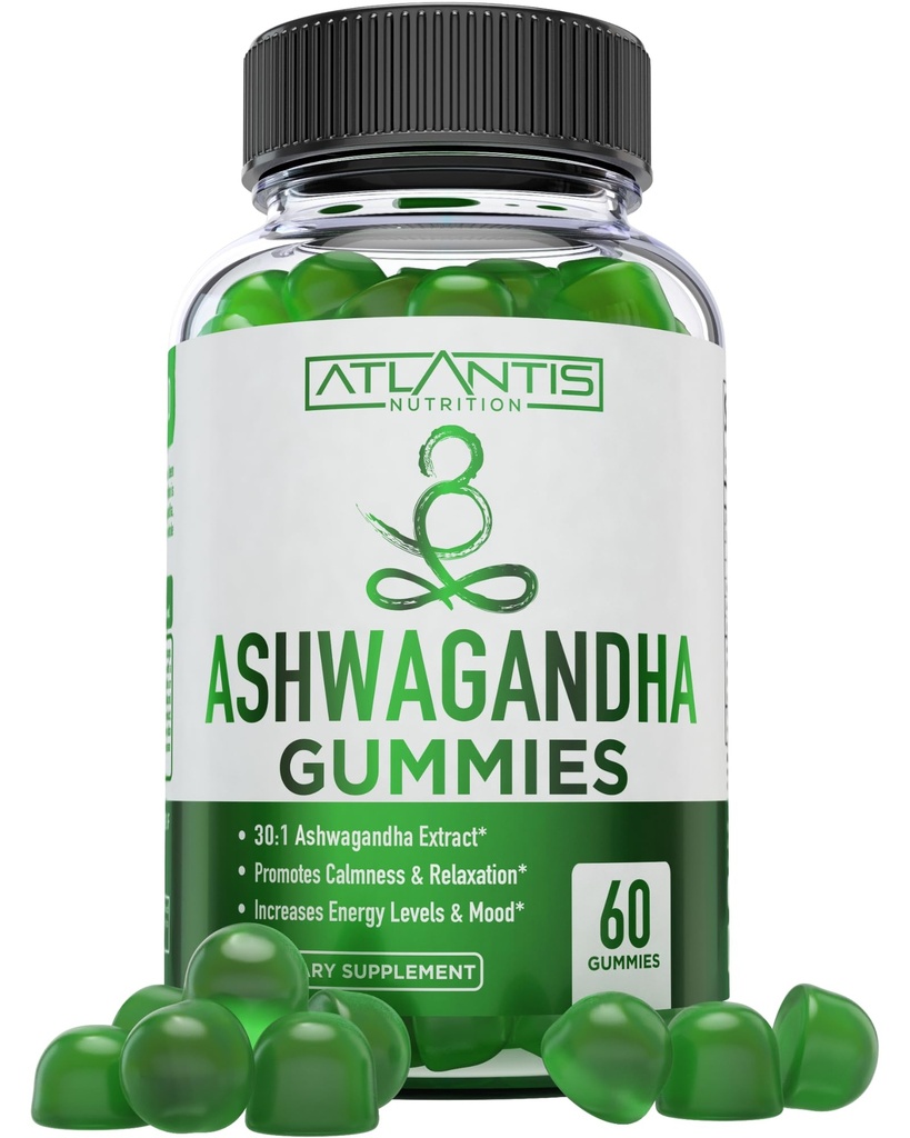 Atlantis Nutrition Ashwagandha Gummies - 1500 MG pro Servieren - Fördert Beruhigung, verbessert Mood, steigert Energieniveau und stärkt Immunsystem - Formuliert mit Vitamin D & Zink - Vegan | 60 Zähler