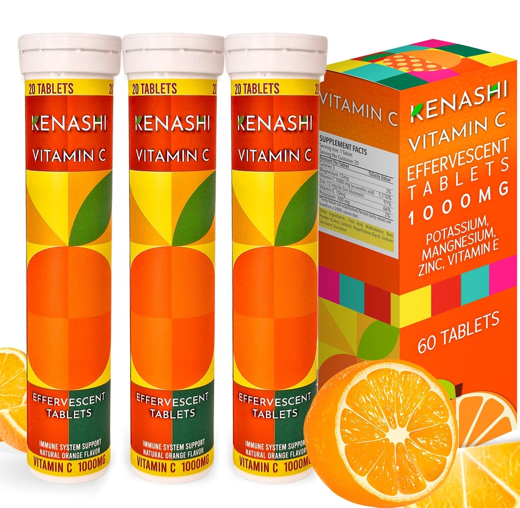 Vitamin C Effervescent Tabletten 1000mg mit Magnesium Zink Vitamin E & Kalium Vitamina C Efervescente 60 Tabellen 3 Packung Vitamina C