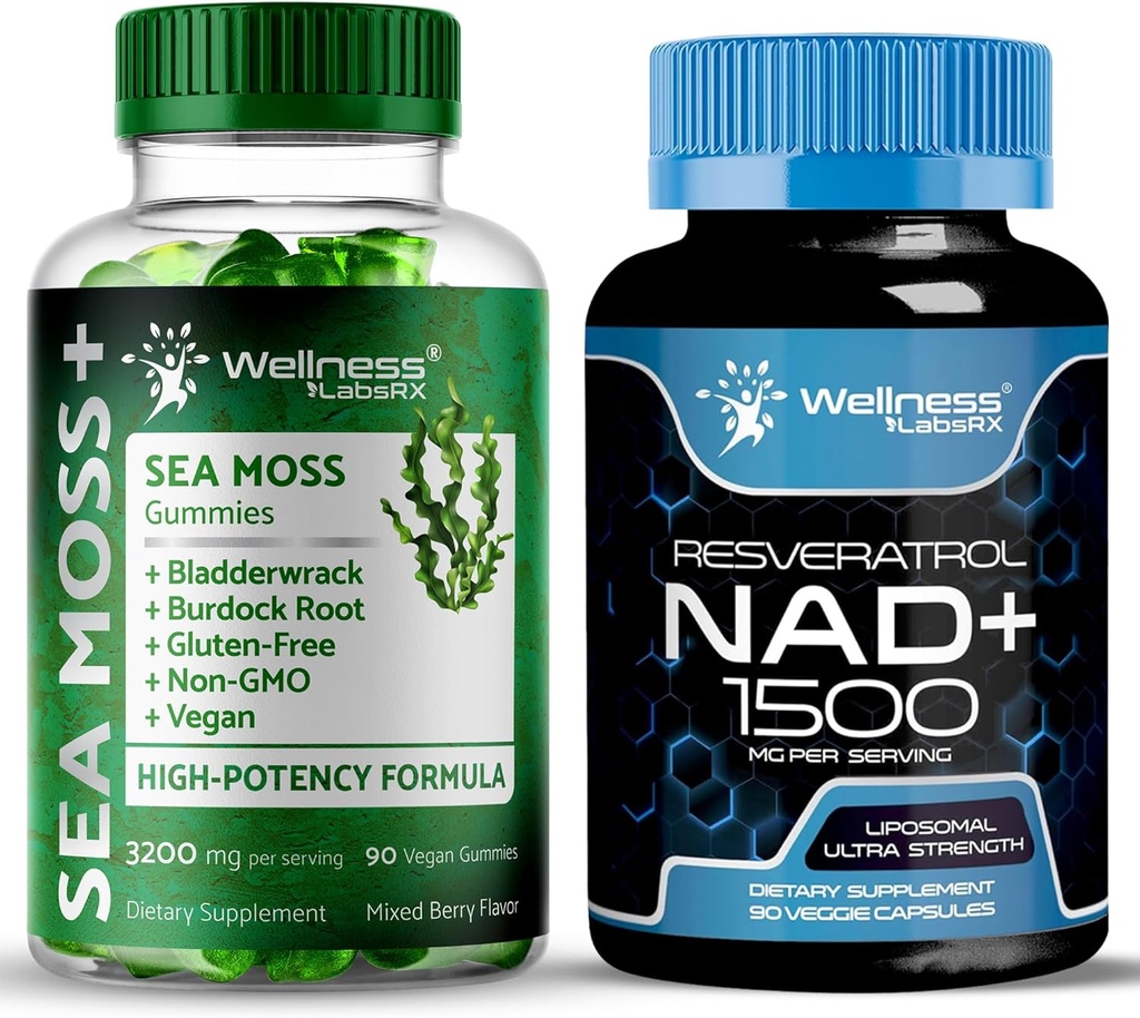 WELLNESS LABSRX NAD Supplement, 1500mg - Sea Moss Gummis, 3200mg