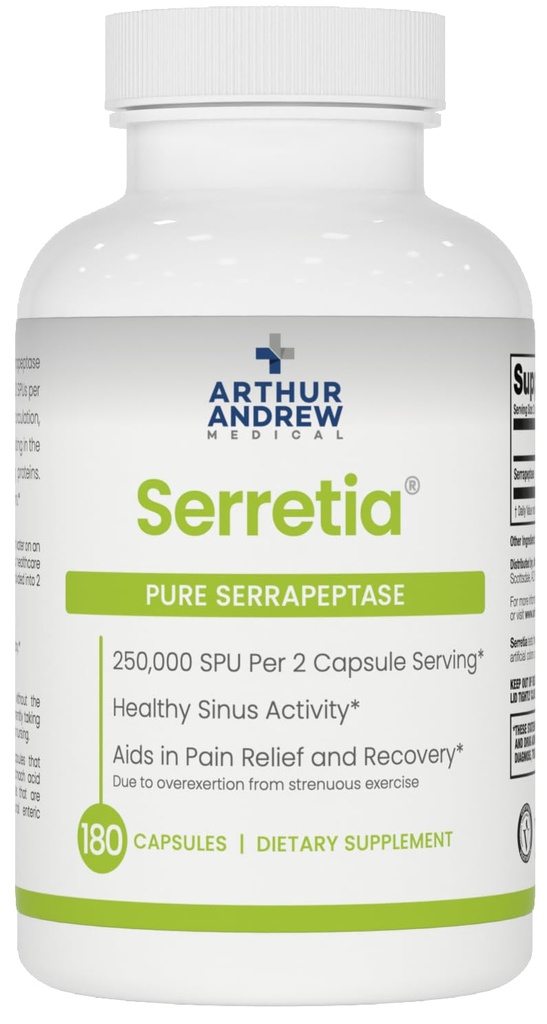 Arthur Andrew Medical, Serretia, Serrapeptase Formula for Muscle and Sinus Support, 180 Capsules