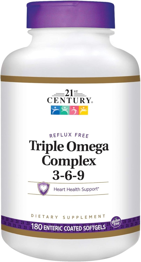21. Jahrhundert Nahrungsergänzung Triple Omega Complex 3-6-9 Enteric beschichtete Softgels, 180-Count Flaschen (Pack von 2)