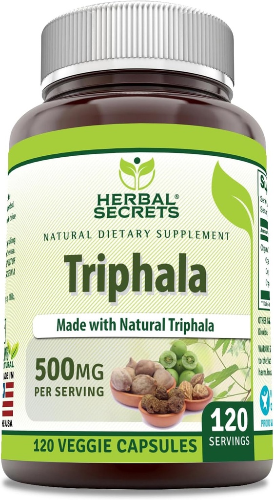 Herbal Secrets Triphala Supplemento | 500 Mg Per Serving | 120 capsule vegetali | Non-GMO | Gluten Free | Made in USA