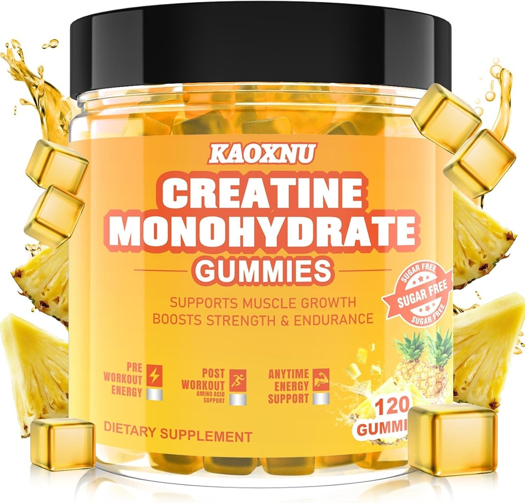Kreatin Monohydrat-Gummi 5600mg für Männer & Frauen, 120 CT Kaubare Creatine-Gummien für Muskelunterstützung, Energie-Boost, 5,6g Kreatin Monohydrat pro Servierung - Sugar Free, Vegan (Pineapple Flavor)