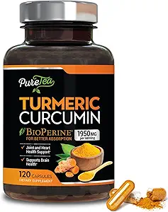 Integratore curcuma curcuma curcuma con BioPerine 1950mg, 95% Curcuminoidi standardizzati - Pepe nero per l'assorbimento avanzato, Complesso di supporto articolare di erbe, Estratto di tumerico della natura Non-GMO - 120 capsule