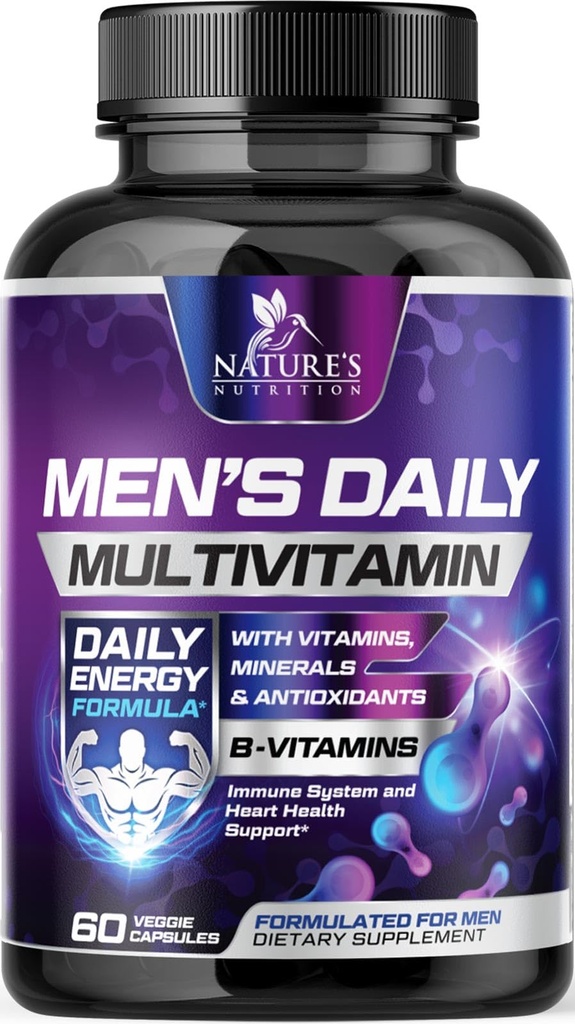 Multivitaminico per gli uomini - Vitamina A, C, D, E, Zinco, Calcio, Multivitaminici per il supporto sanitario Immune, Vitamina B12, Capsule Multivitaminici Giornalieri Mens Multi Vitamine - 60 Capsule