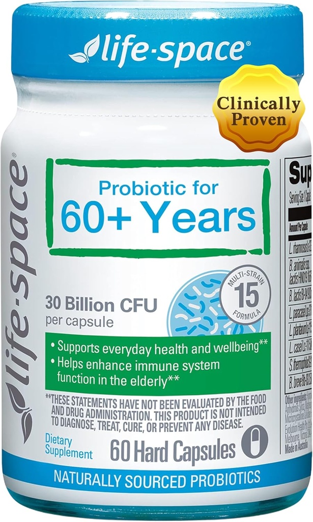 Probiotique Life-Space pendant plus de 60 ans, soutient l'immunité intestinale et la santé, la vitalité gastro-intestinale, Bifidobacterium lactis, 30 Million CFU, Multi souches - 60 capsules