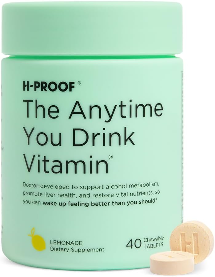 H-PROOF The Anytime You Drink Vitamin, Leber Gesundheit & Immunität Unterstützung mit Elektrolyten, Milchdistel und Vitamine B & C - 40 Kautabletten (20 Servierungen), Vegan, Lemonade