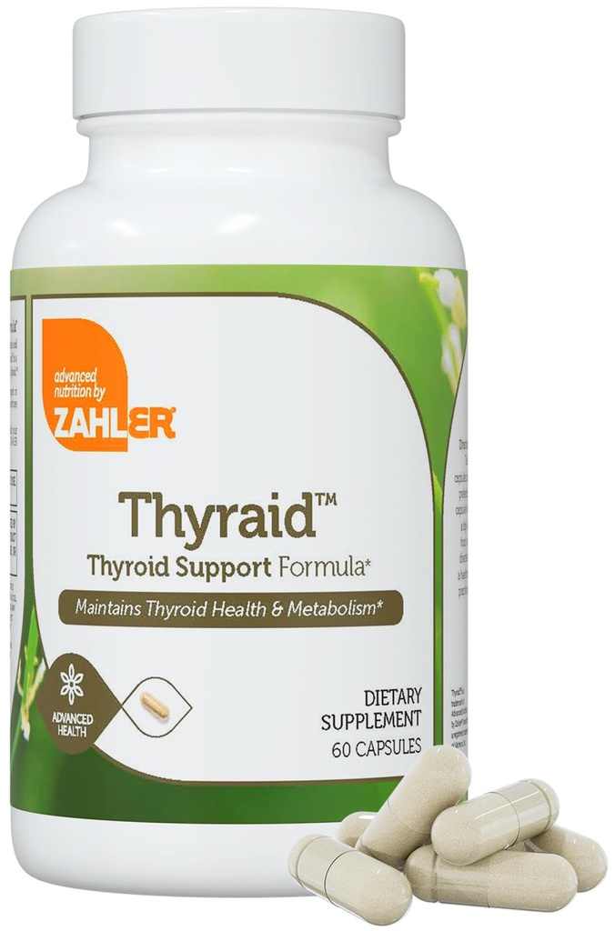 Zahler Thyraid - Schilddrüsen-Unterstützungskomplex mit Jod, Zink, L-Tyrosin, Ashwagandha, Forskholii - Pure Thyroid-Unterstützung für Damen und Herren - Kosher Gluten Free Non-GMO Thyroid Supplement (60 Kapseln)