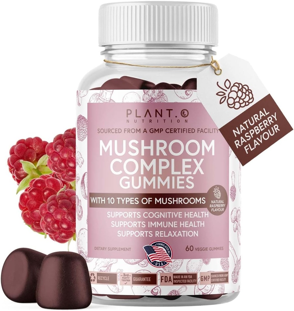 Gommies de Champignon Supplément Premium [10 Extrait Complexe de Champignon] Lion Délicieux et rapide Agissant Mane, Reishi, Shiitake Nootropic Cerveau Support, Immune Support, Mood & Relaxation, 60 Chews