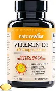 NatureWise Vitamin D3 1000iu (25 mcg) 200-Tage-Versorgung für Immununterstützung, Gesunde Muskelfunktion und Knochengesundheit - Non-GMO, Glutenfrei in Bio Extra Virgin Olivenöl, (Mini Softgel), 200 Count