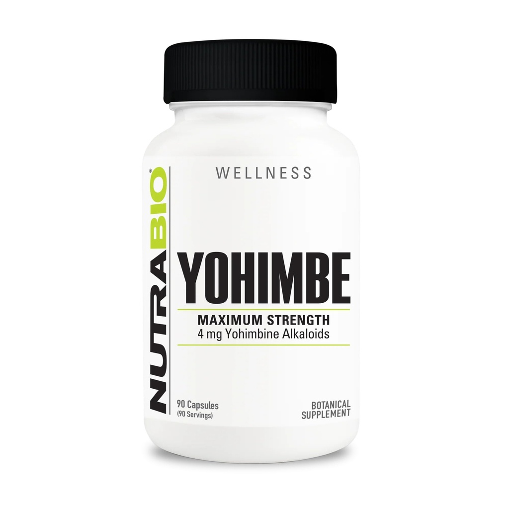 NutraBio Yohimbe (4mg)- Yohimbe Supplemento per gli uomini e le donne- Yohimbe Bark Extract- 4mg- 90 capsule vegetali