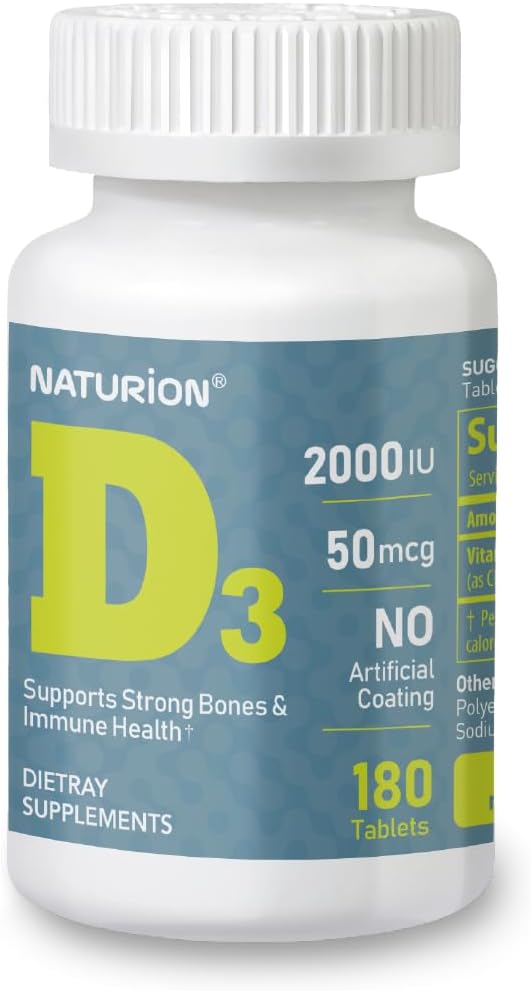 Vitamine D3 2000iu (50 mcg) 6 mois pour le soutien immunitaire, la fonction musculaire saine et la santé des os - sans OGM, sans gluten, avec vitamine B2 - (comprimés Mini), 180 Nombre