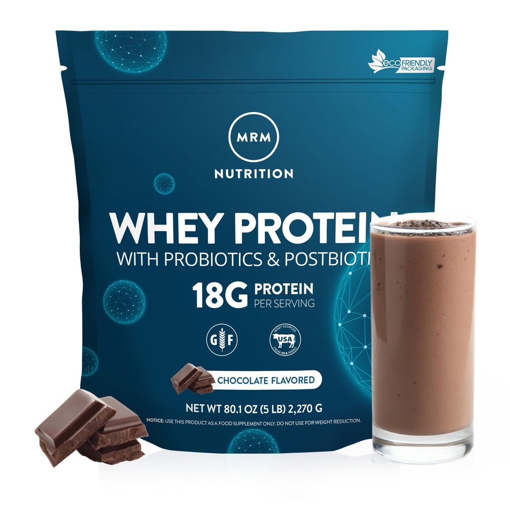 MRM Nutrition Whey Protein | Chocolate Flavored | 18g Protein | mit 2 Billion probiotics + Verdauungsenzyme + BCAAs | Hohe Absorption + Verdauung | Hormon + Antibiotika Kostenlose | 87 Servierungen