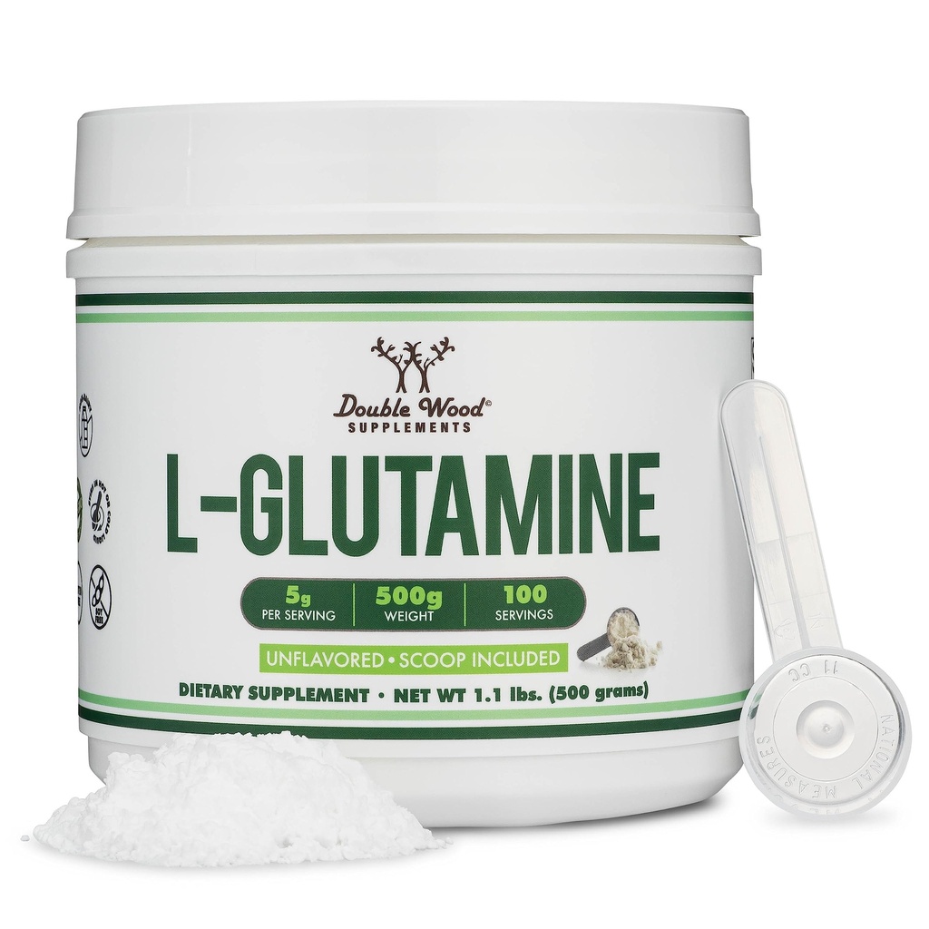 L Glutamin-Pulver 1,1lbs (100 Portionen von je 5 Gramm - Drittes getestetes L-Glutamin-Pulver) Entflammt, Keto, Vegan-Freund (mit Scoop) für Übungen Endurance und Gut Gesundheit von Doppelholz