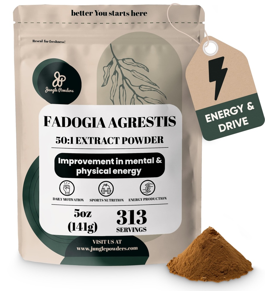 Dschungelpulver Fadogia Agrestis Extrakt für Männer 50:1 Konzentration 313 Servierungen - 5 Unzen der reinen Nigerian Fadogia Ergänzung traditionellen Mens Health Support für Drive & Passion Enthält Maltodextrin