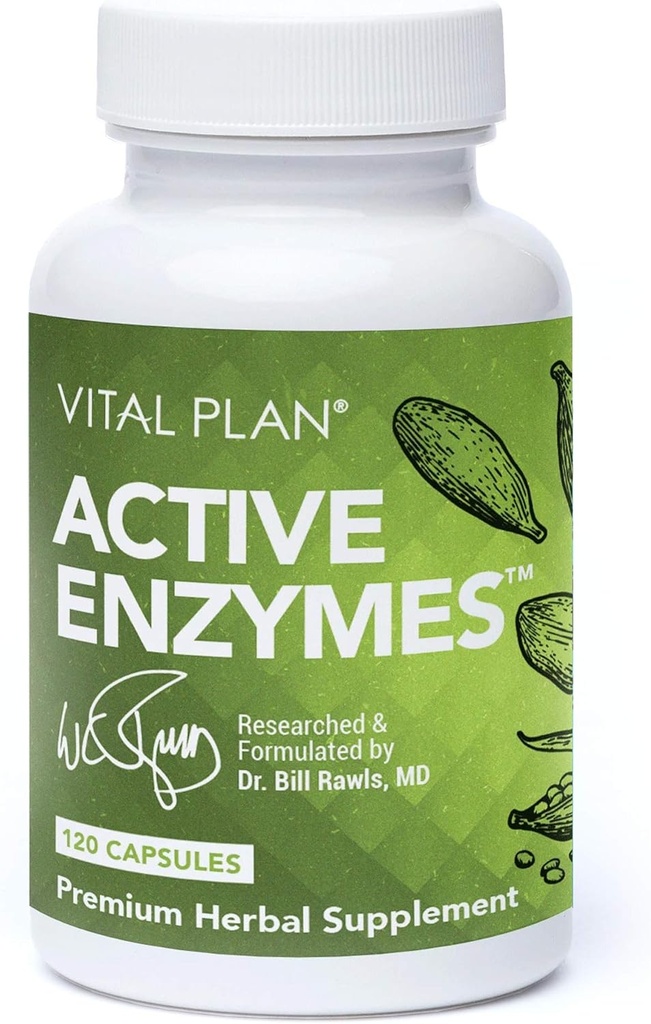 Vital Plan Active Enzymes Supplemento Dr. Bill Rawls - Enzimi digestivi per la salute e la digestione del fegato - Protease, Bromelain, Lactase, Amylase & Lipase (120 capsule)